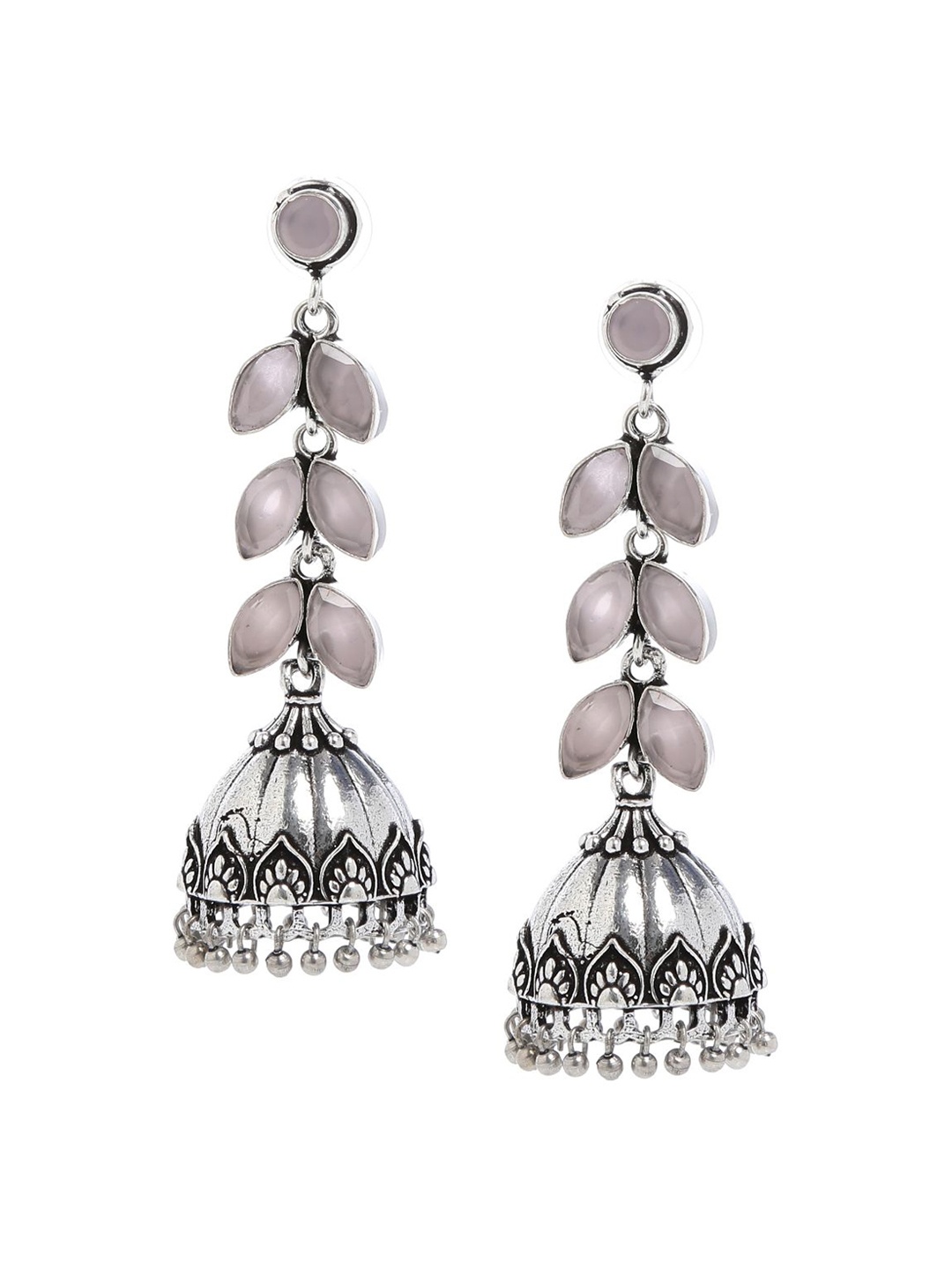 

Bamboo Tree Jewels Pink & Silver-Toned Dome Shaped Jhumkas