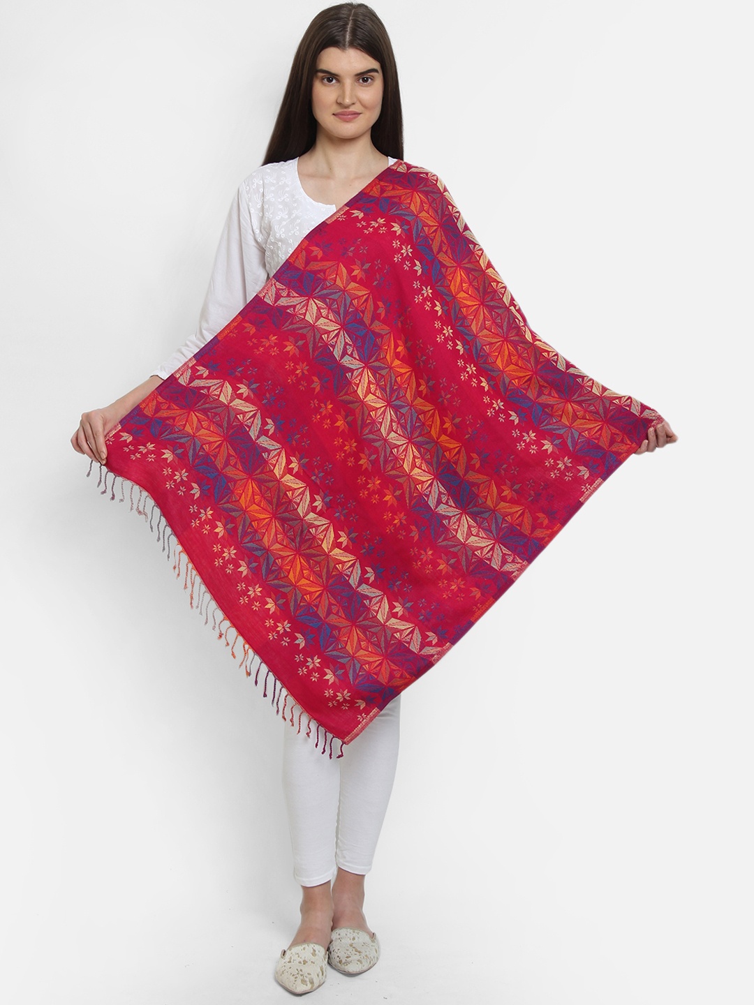 

Anekaant Women Fuchsia Pink & Red Woven Design Shawl
