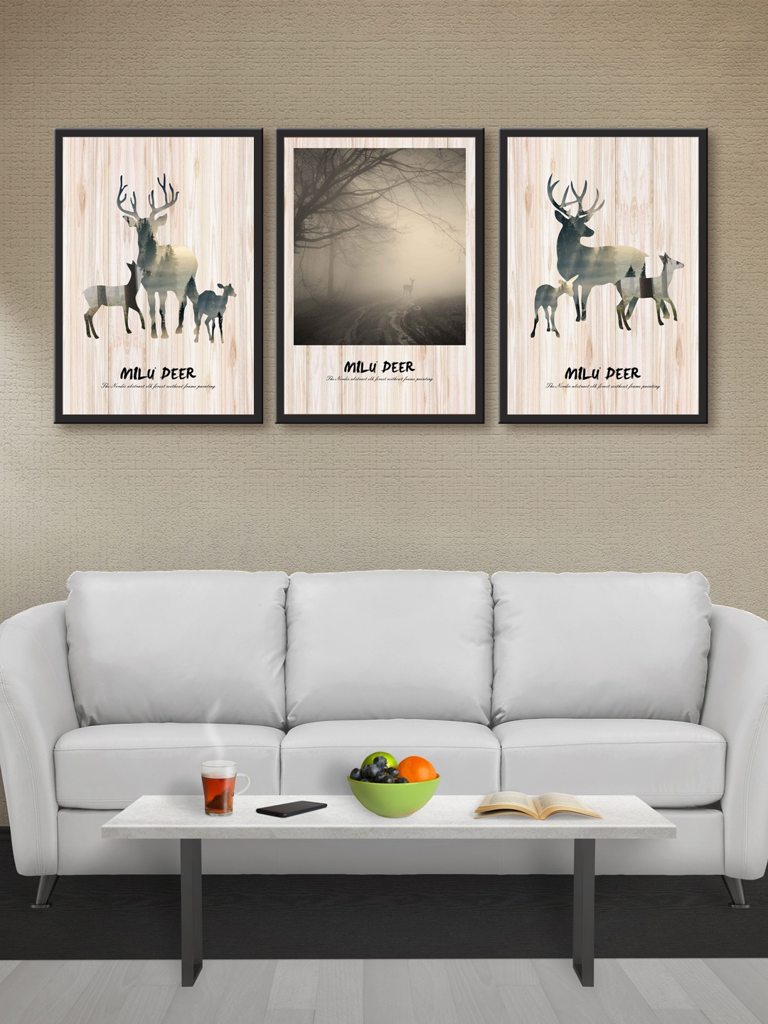 

999Store Set of 3 Brown & White Printed MDF Wall Art