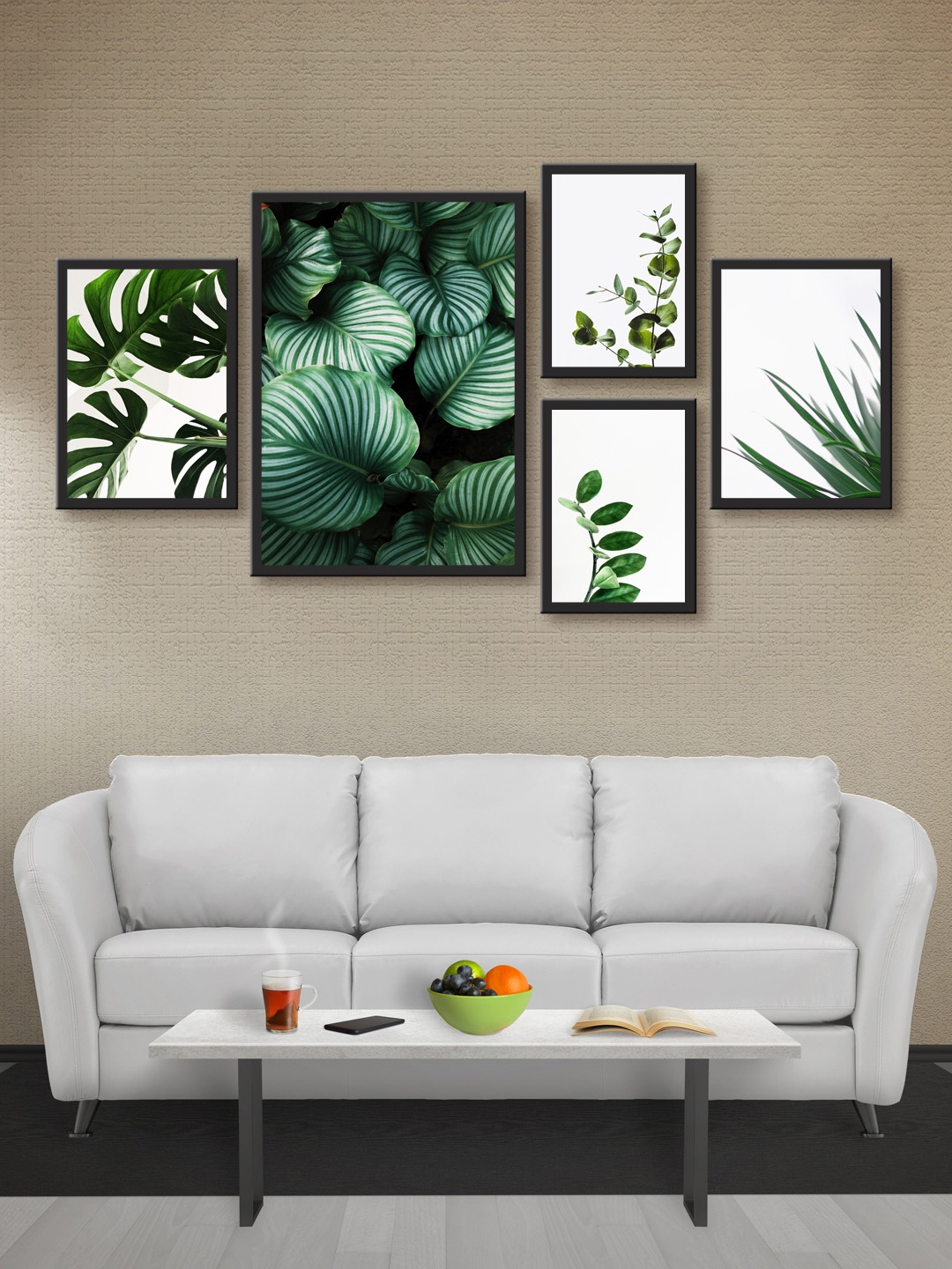 

999Store Set of 5 White & Green Printed MDF Wall Art