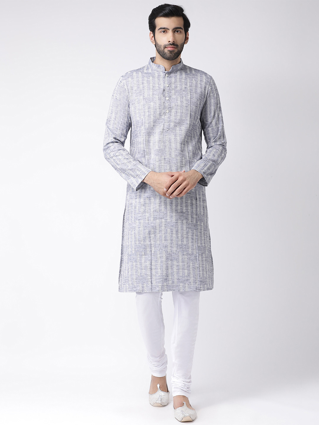 

KISAH Men Grey & White Printed Kurta with Churidar