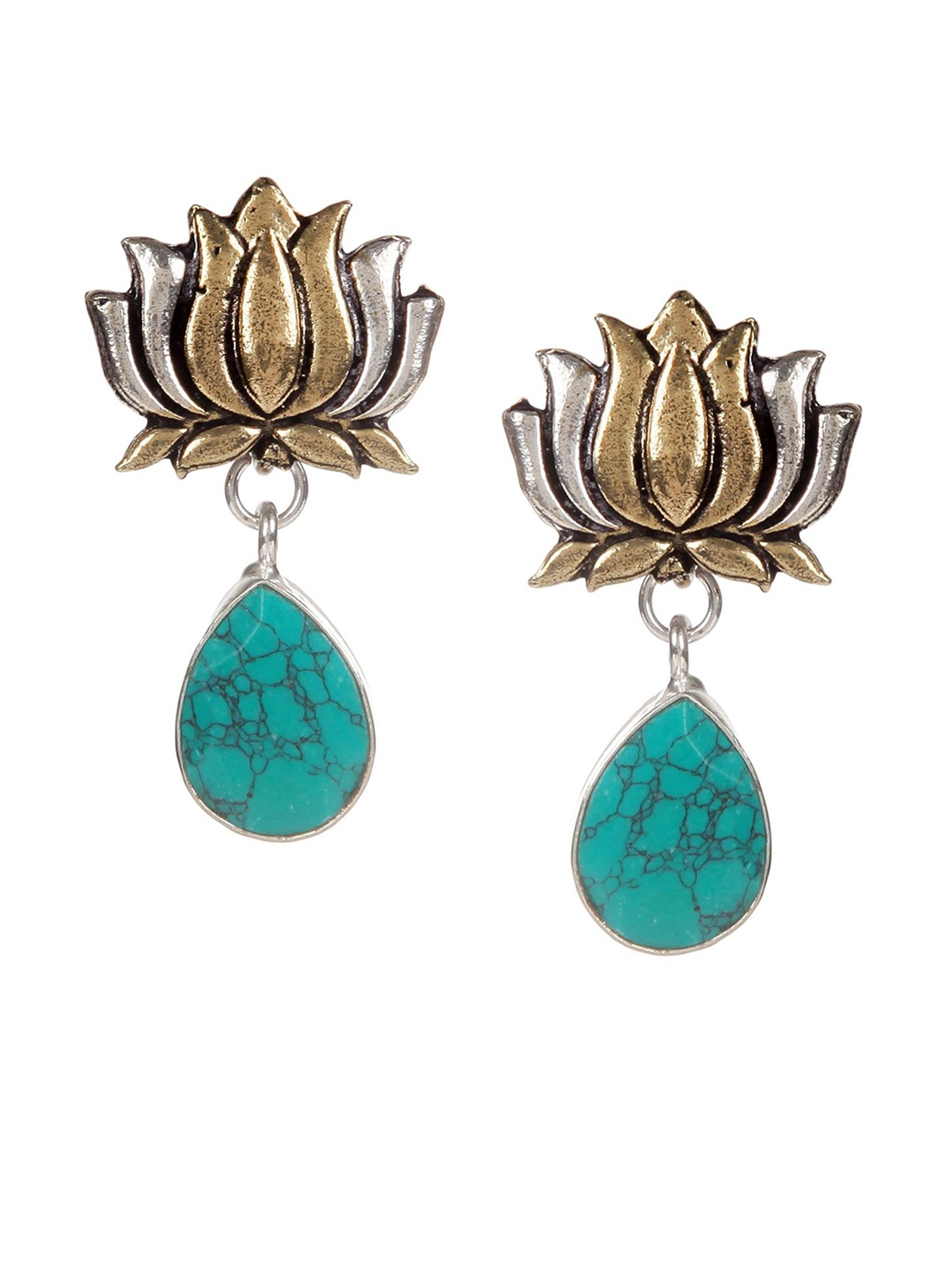 

Bamboo Tree Jewels Green & Gold-Toned Floral Shaped Handcrafted Drop Earrings