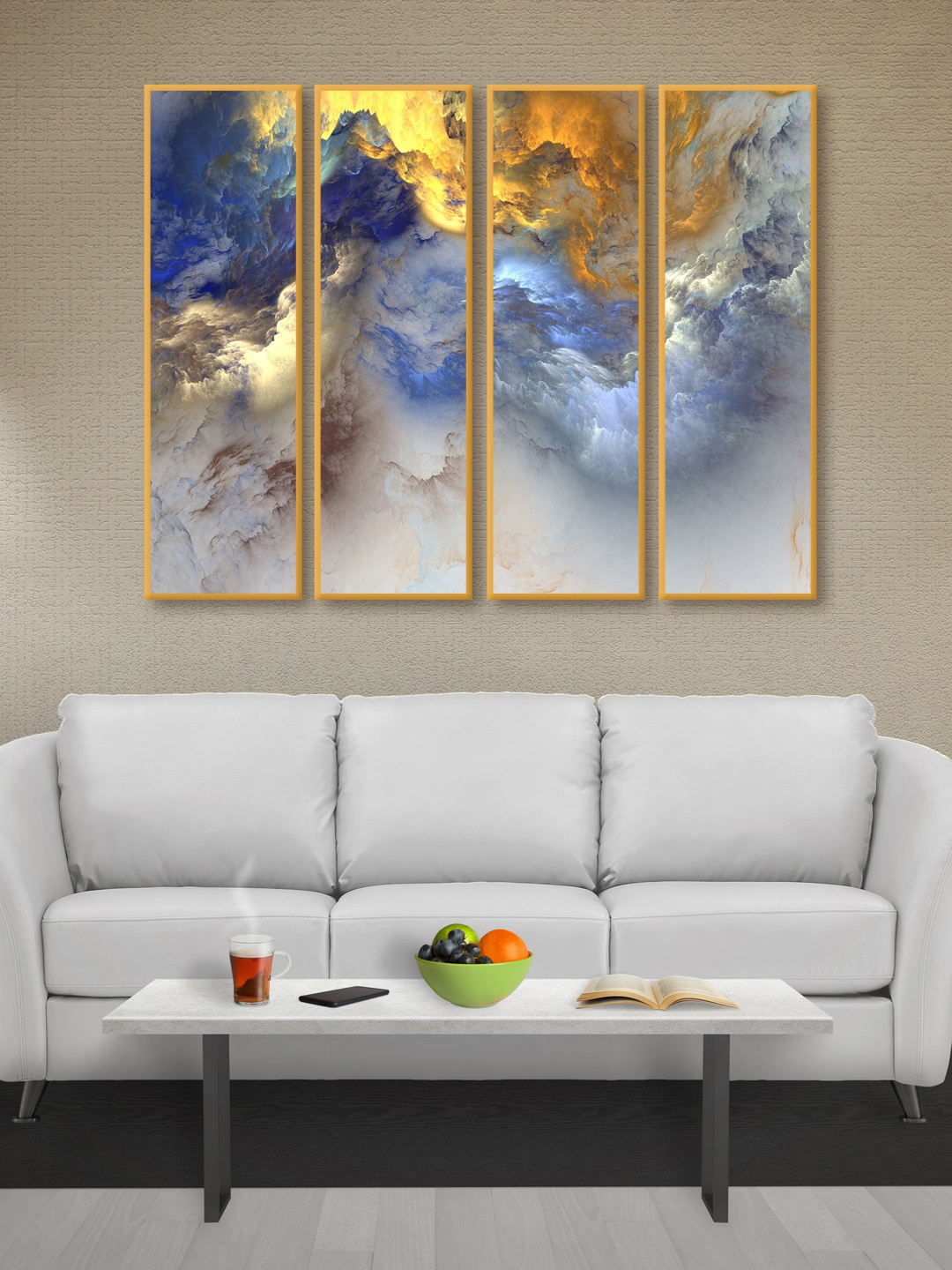 

999Store Set of 4 Yellow & Blue Abstract MDF Wall Art