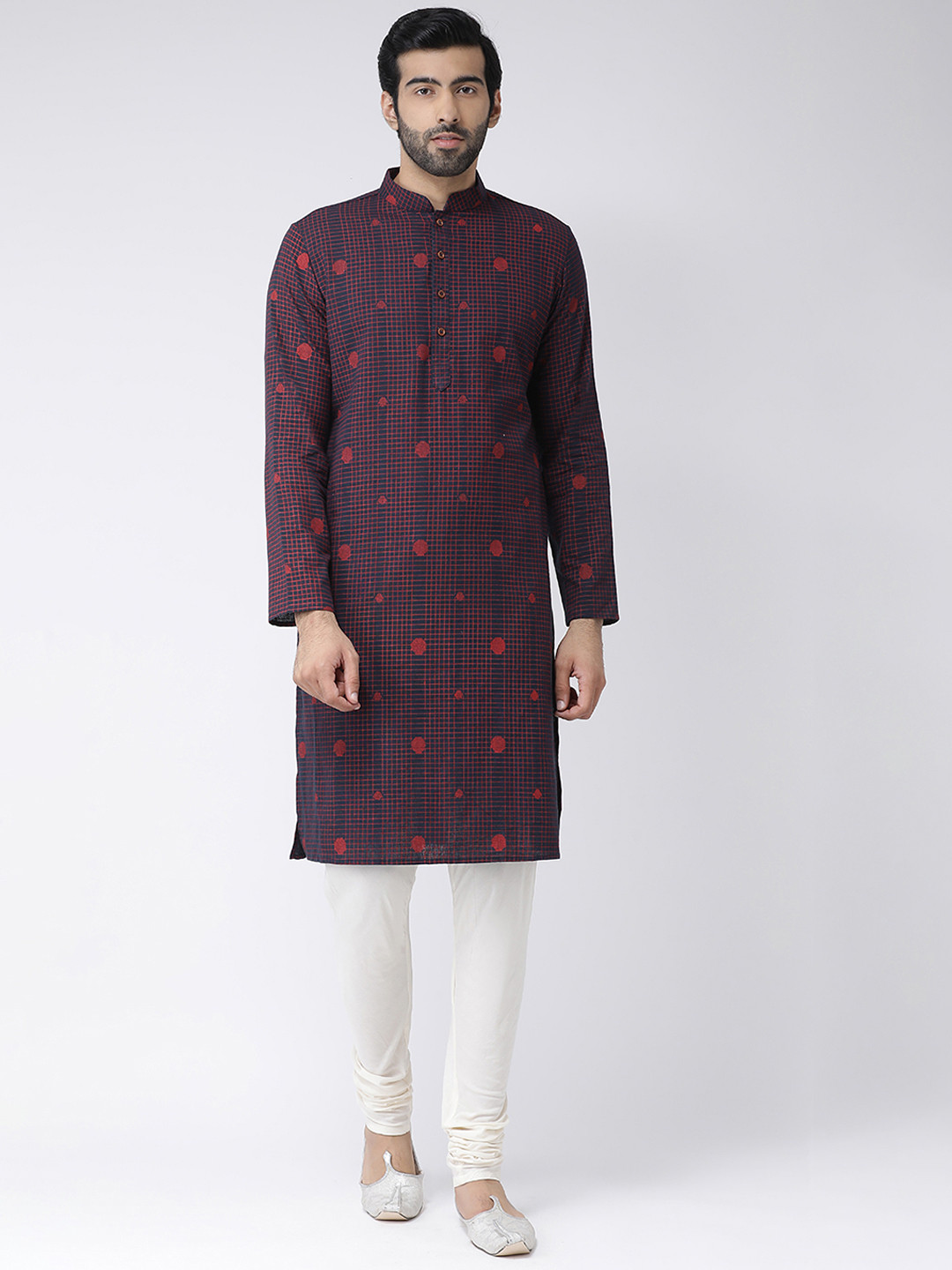 

KISAH Men Navy Blue & Red Printed Kurta with Churidar