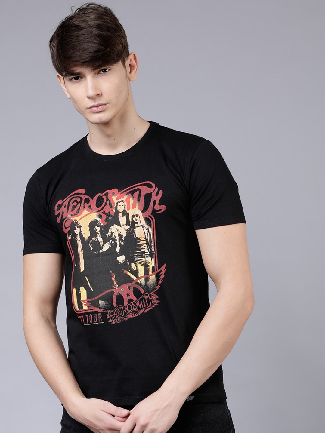 

LOCOMOTIVE Men Black Printed Round Neck T-shirt