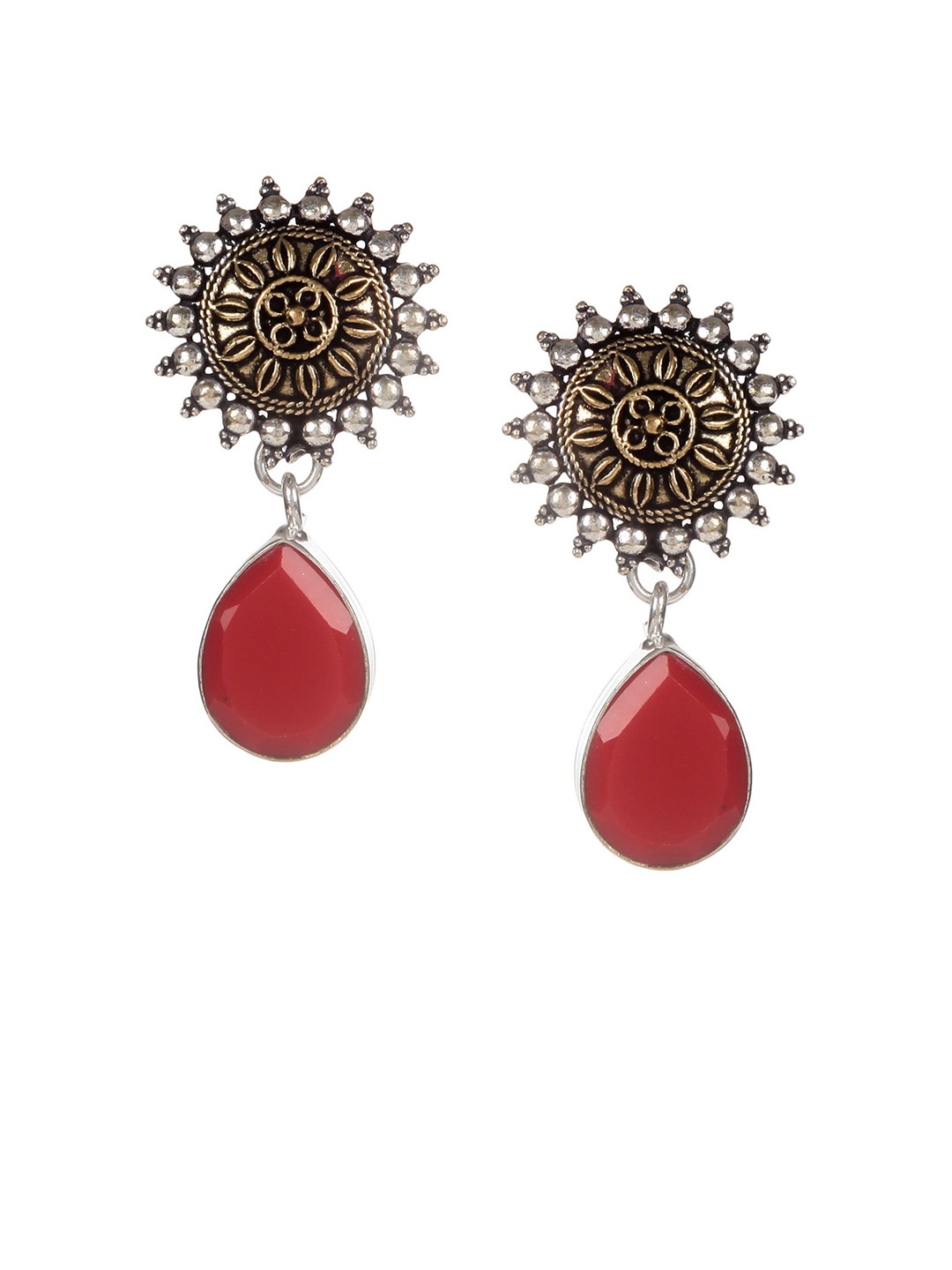 

Bamboo Tree Jewels Red & Gold-Toned Classic Drop Earrings