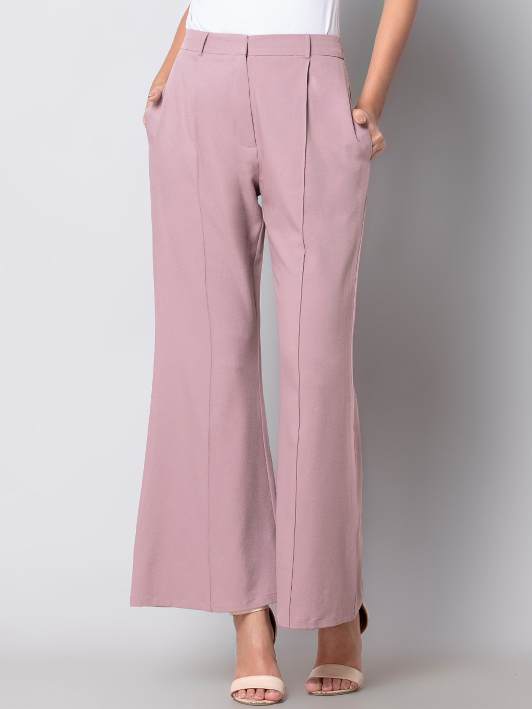

FabAlley Women Pink Flared Solid Bootcut Trousers