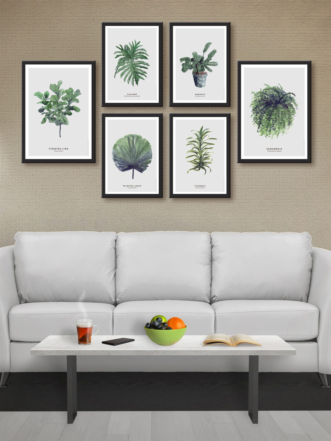 

999Store Set of 5 Off-White & Green Printed MDF Wall Art
