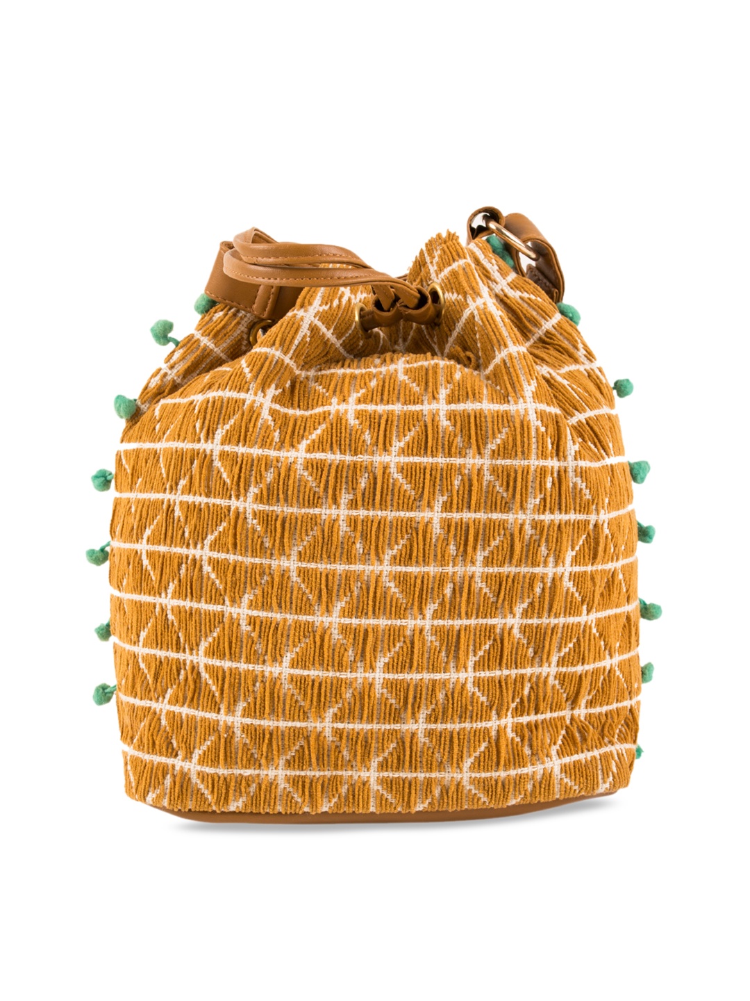 

TEAL BY CHUMBAK Mustard Yellow Self Design Sling Bag