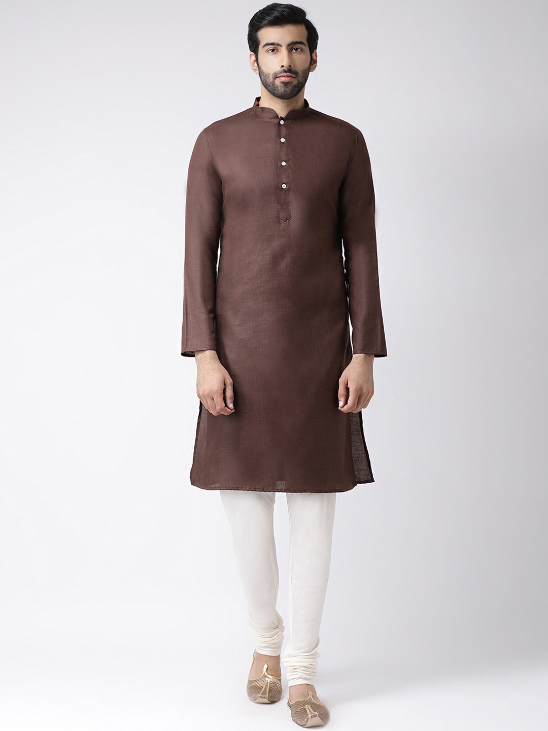 

KISAH Men Brown & White Solid Kurta with Churidar