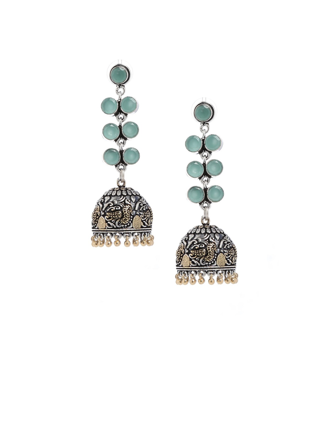 

Bamboo Tree Jewels Blue & Silver-Toned Contemporary Jhumkas