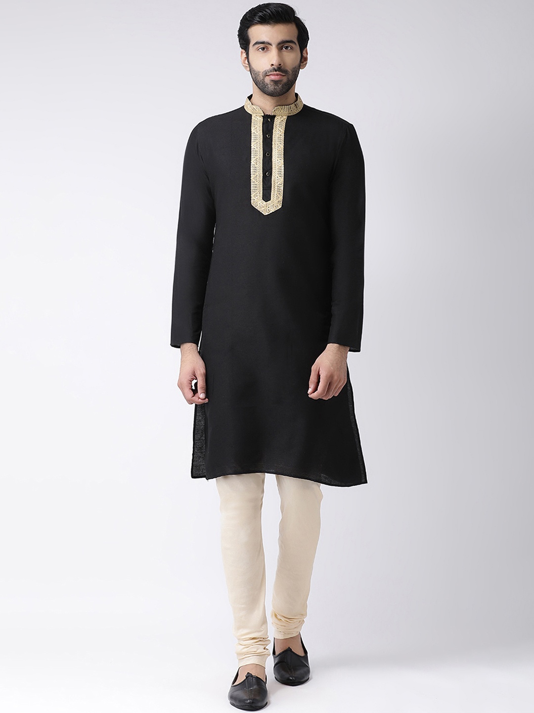 

KISAH Men Black & Cream-Coloured Solid Kurta with Churidar