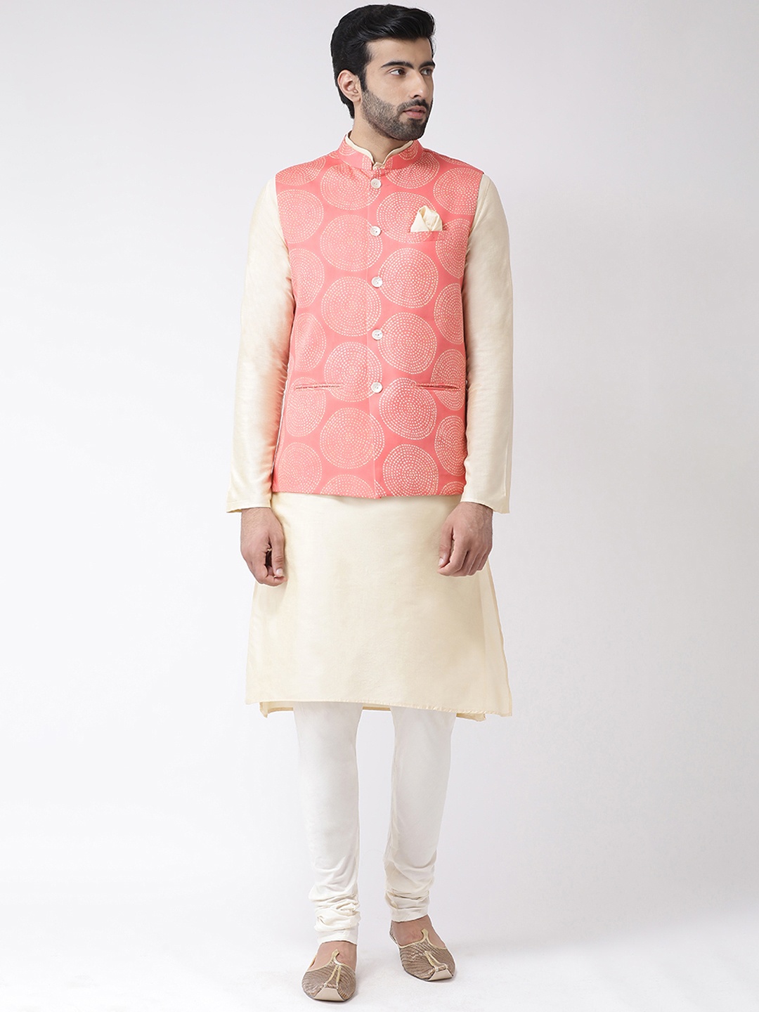 

KISAH Men Pink & Yellow Printed Kurta with Churidar
