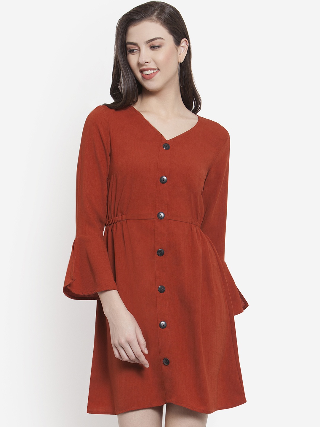

Martini Women Solid Rust Fit and Flare Dress