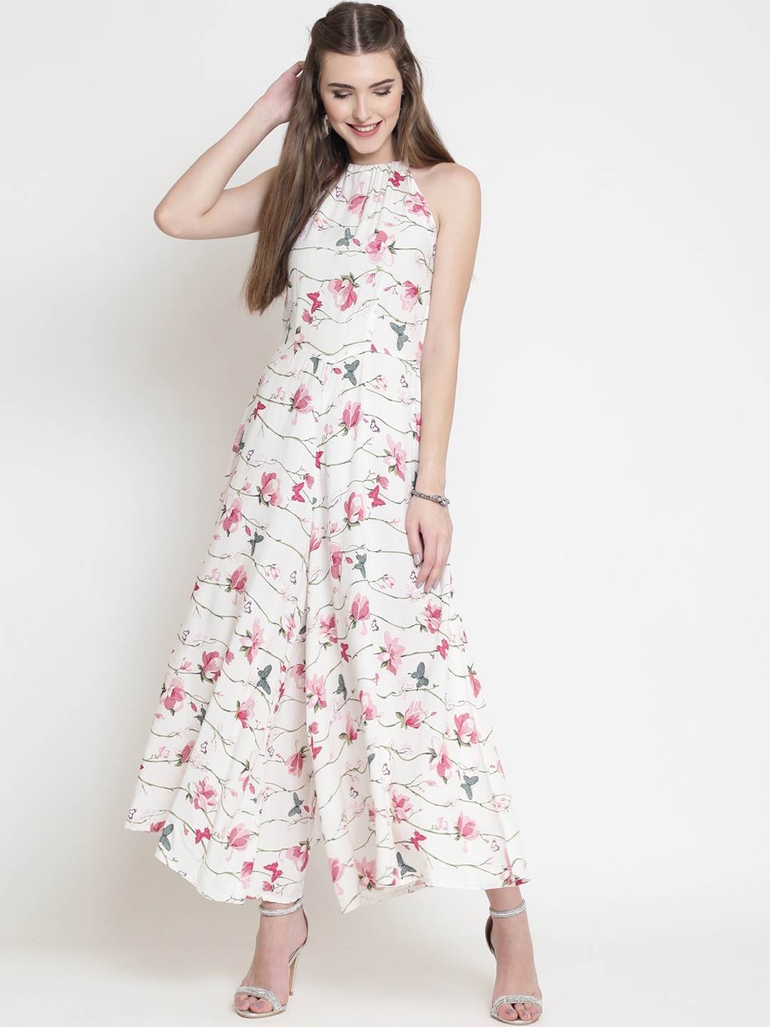 

Sera Women Off-White & Pink Printed Basic Jumpsuit