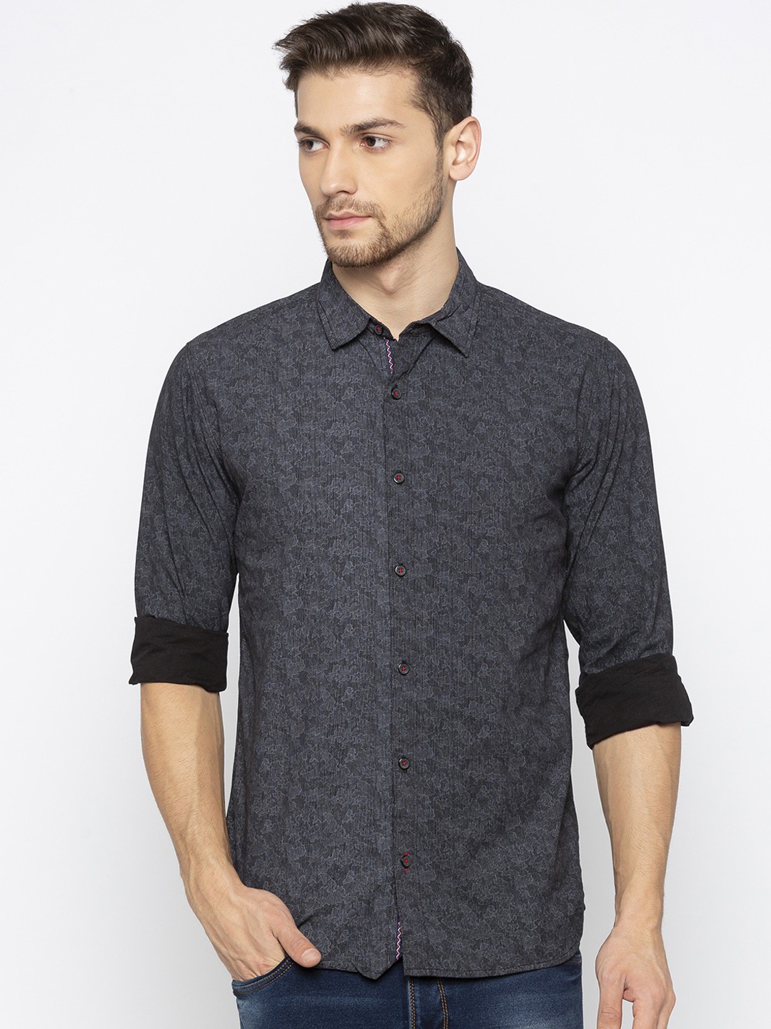 

Status Quo Men Black Slim Fit Printed Casual Shirt