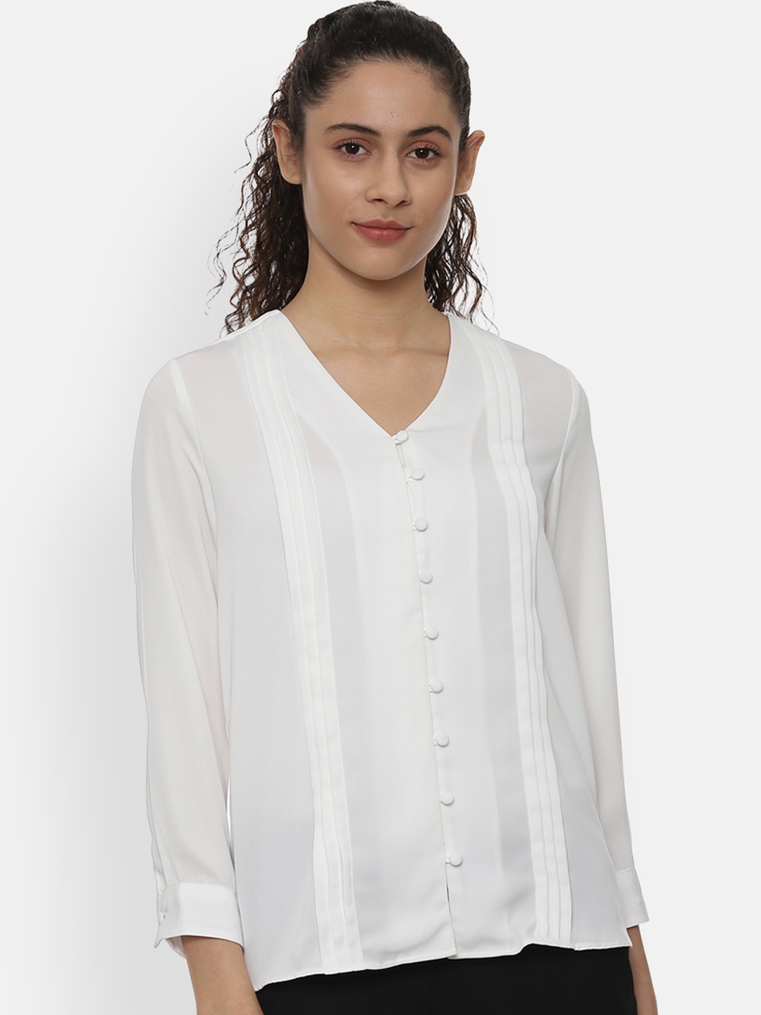 

Van Heusen Woman White Regular Fit Striped Casual Shirt
