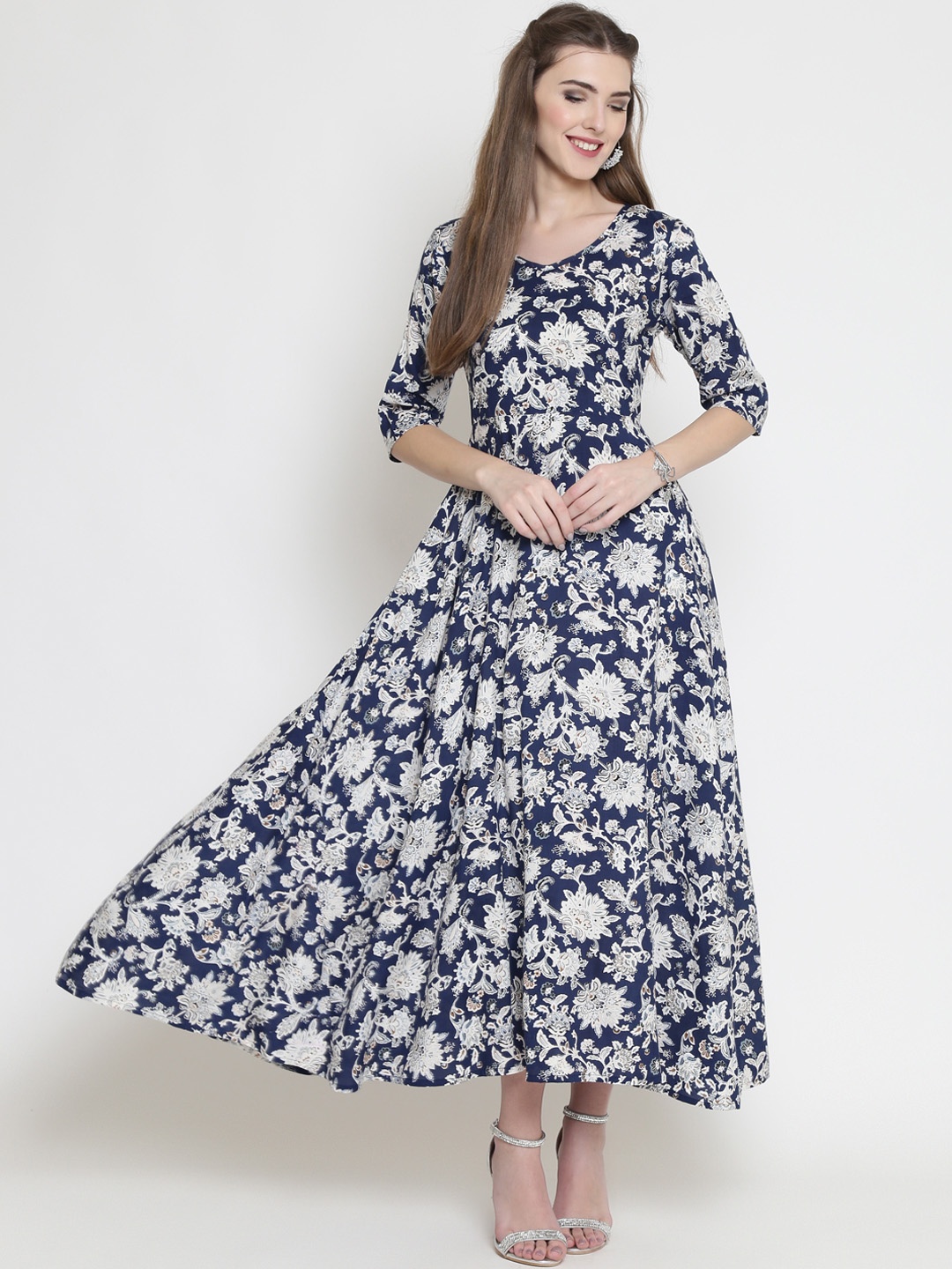 

Sera Women Navy Blue & White Printed Anarkali Kurta
