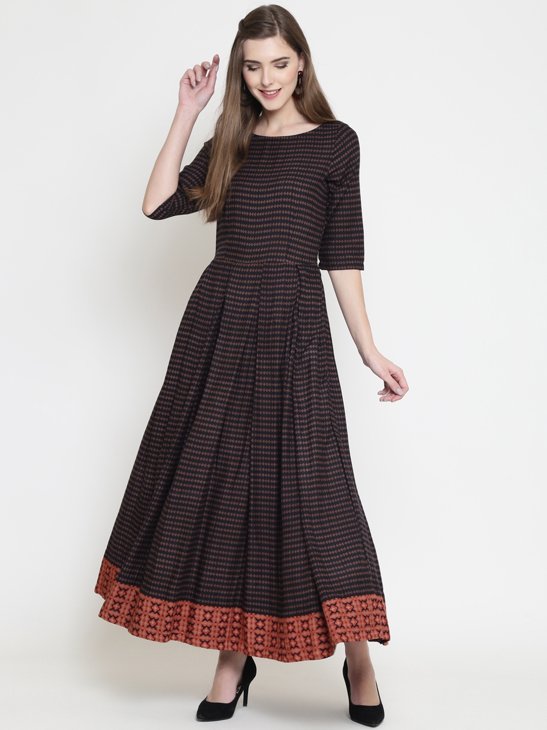 

Sera Women Black & Brown Printed Anarkali Kurta