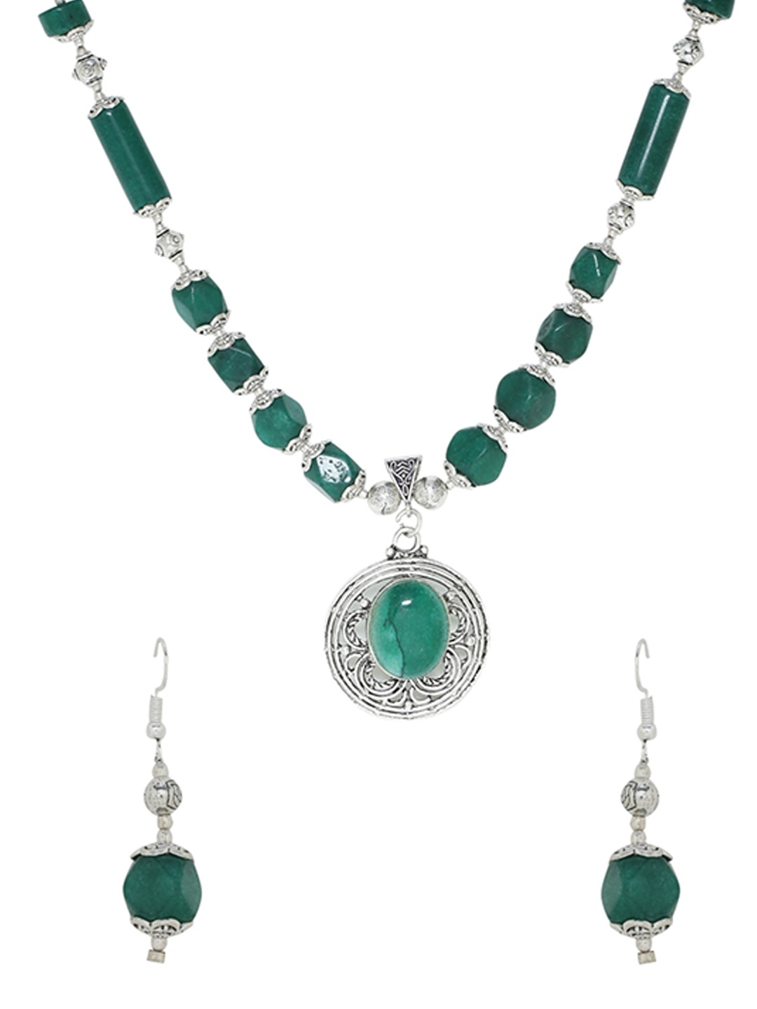 

Silvermerc Designs Silver-Plated & Green Handcrafted Turquoise Jewellery Set