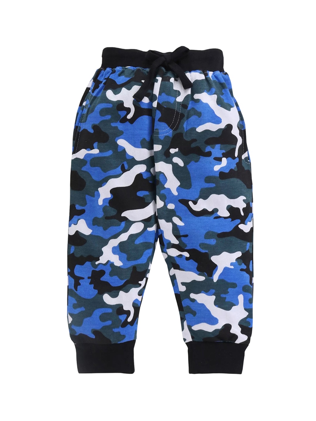 

KiddoPanti Boys Blue & White Fleece Camouflage Printed Joggers