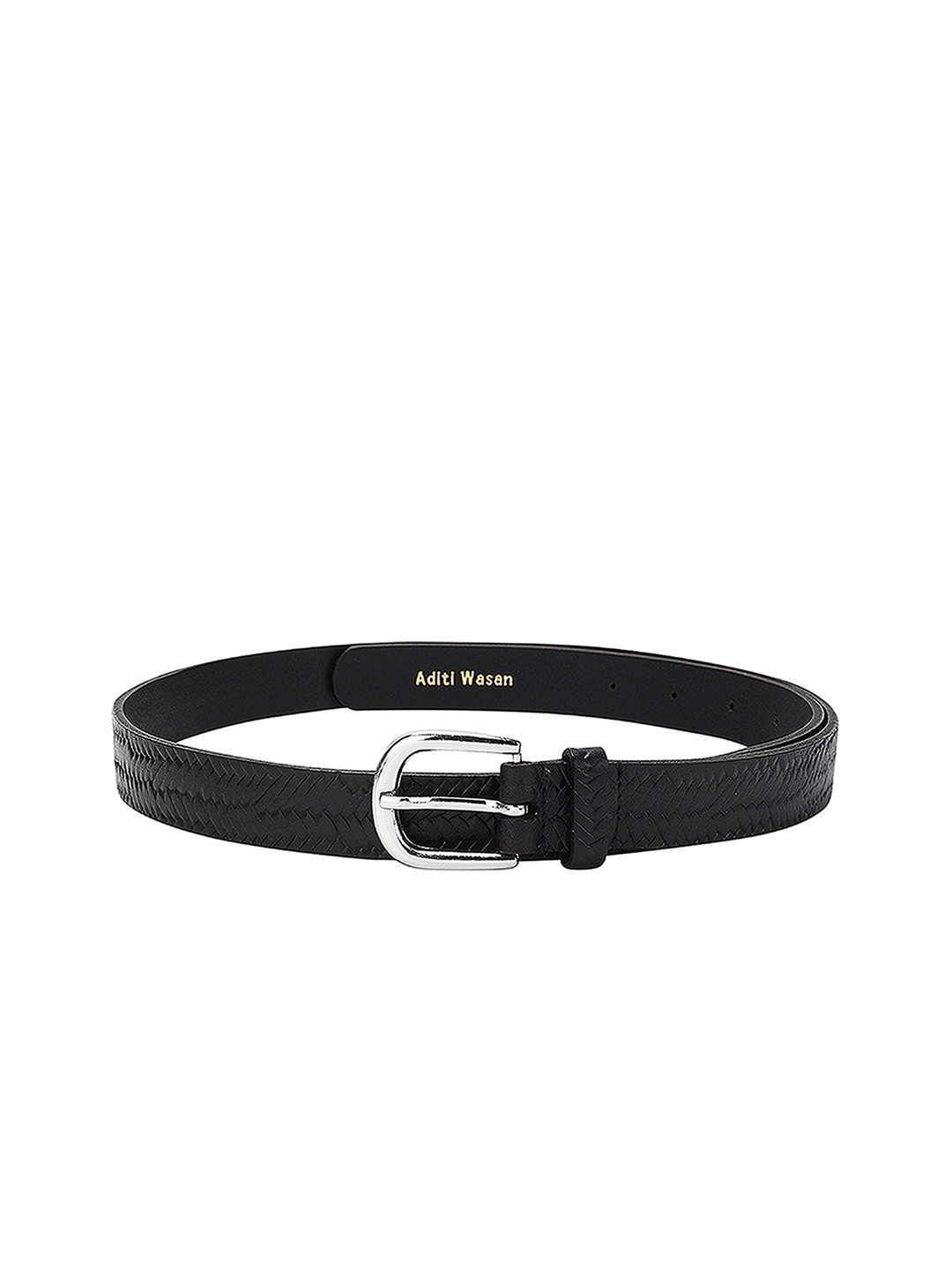 

Aditi Wasan Women Black Woven Design Leather Belt
