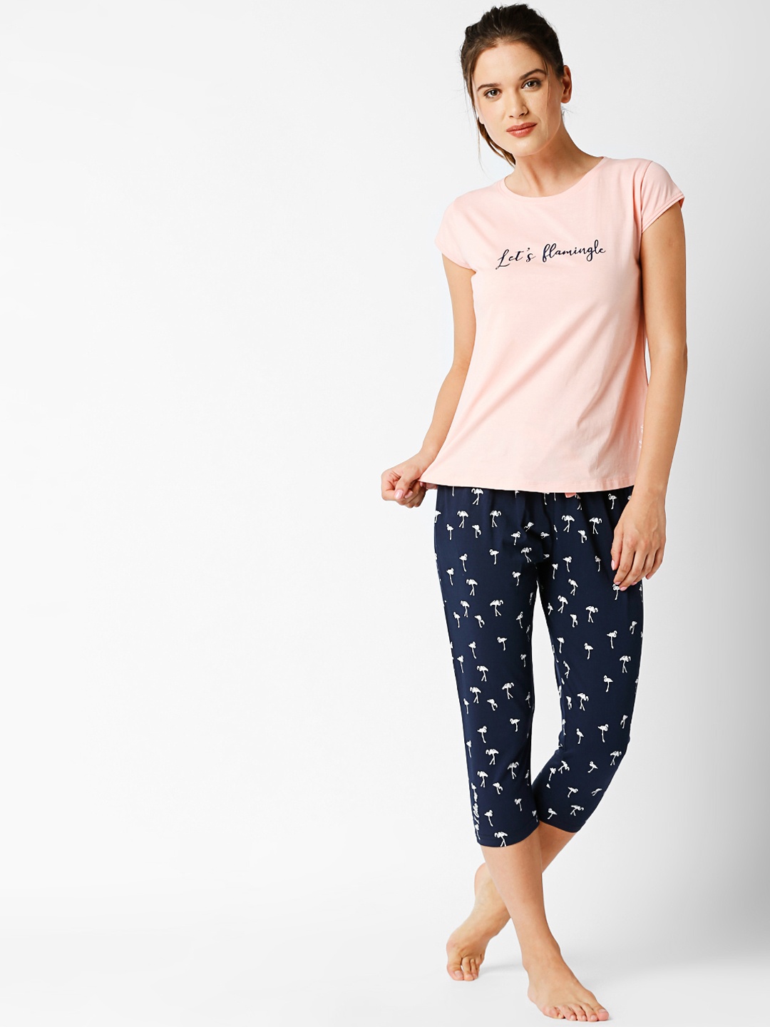 

I like me Women Peach-Coloured & Navy Blue Printed Night Suit