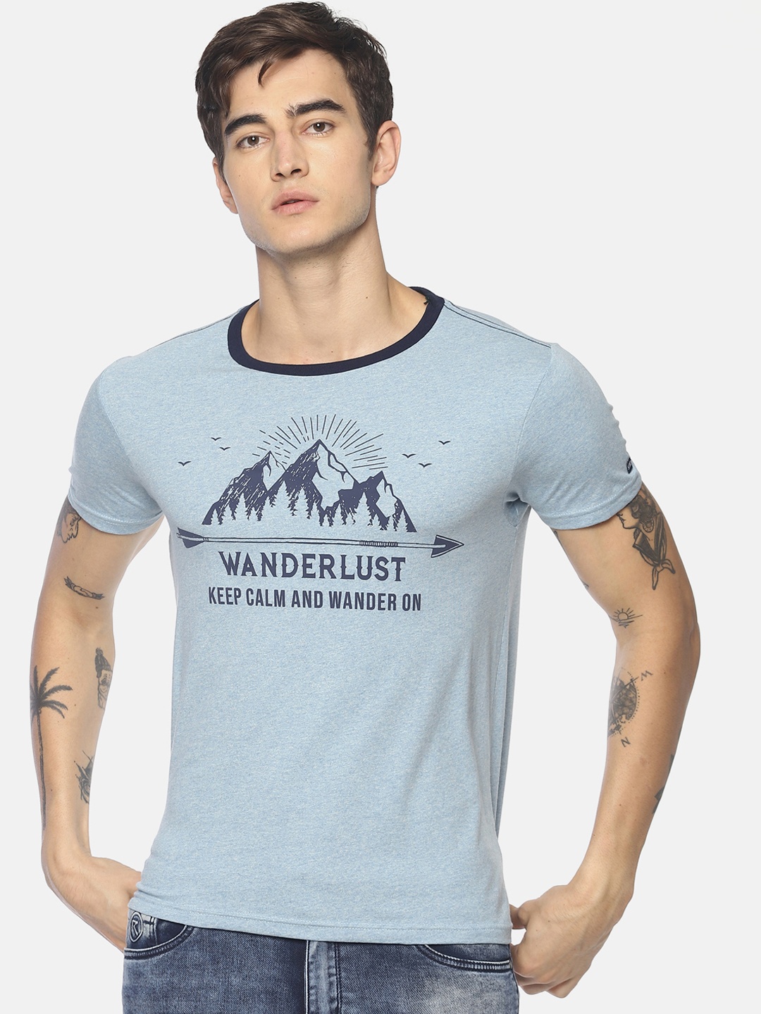 

Steenbok Men Blue Printed Round Neck T-shirt