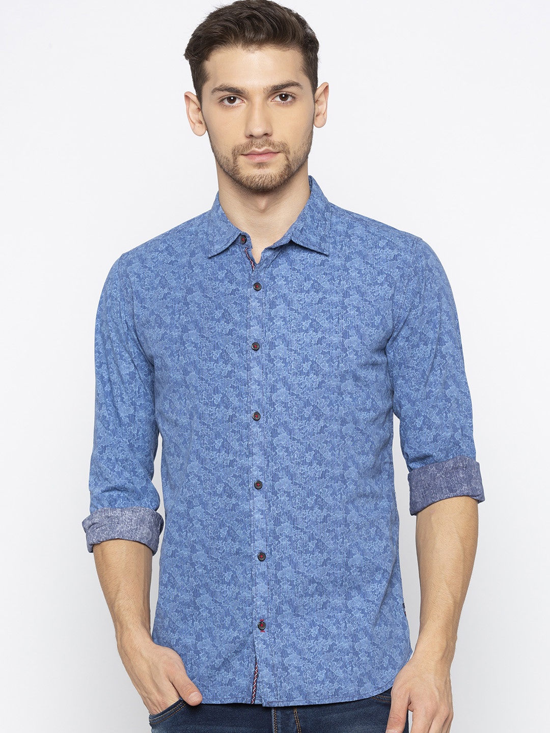 

Status Quo Men Blue Slim Fit Printed Casual Shirt