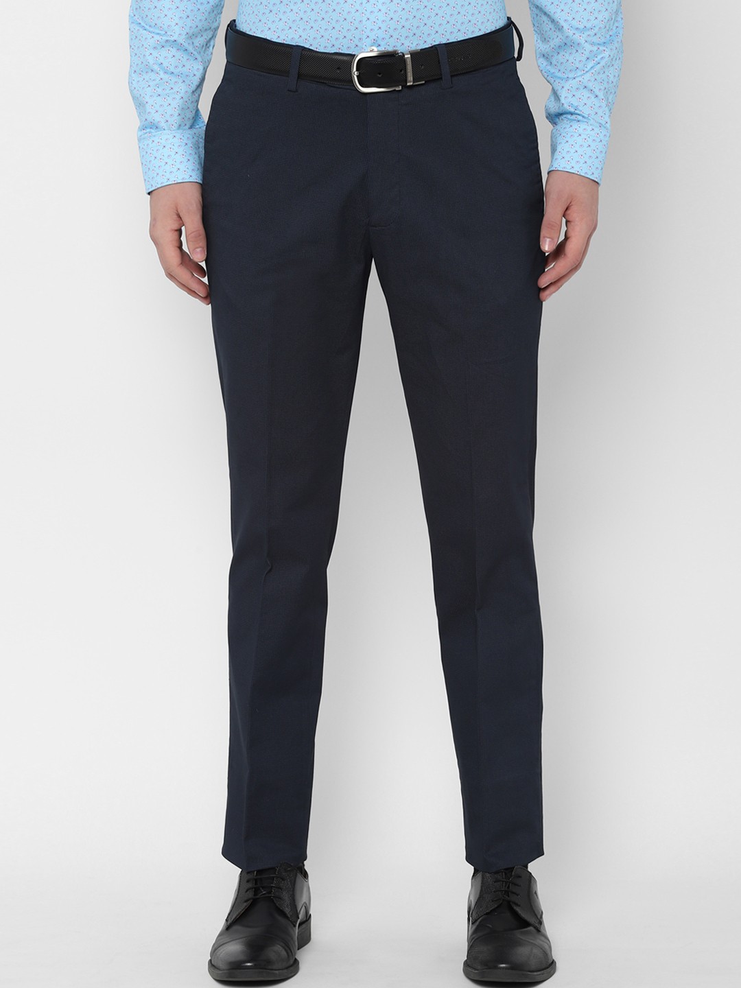 

SIMON CARTER LONDON Men Navy Blue Slim Fit Self Design Formal Trousers