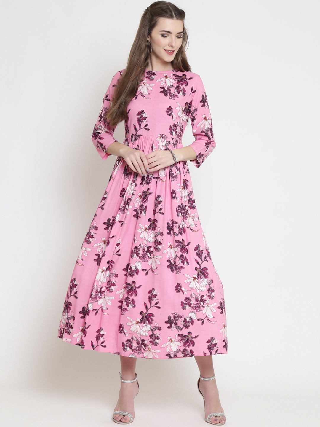

Sera Women Pink Floral Print Fit and Flare Dress