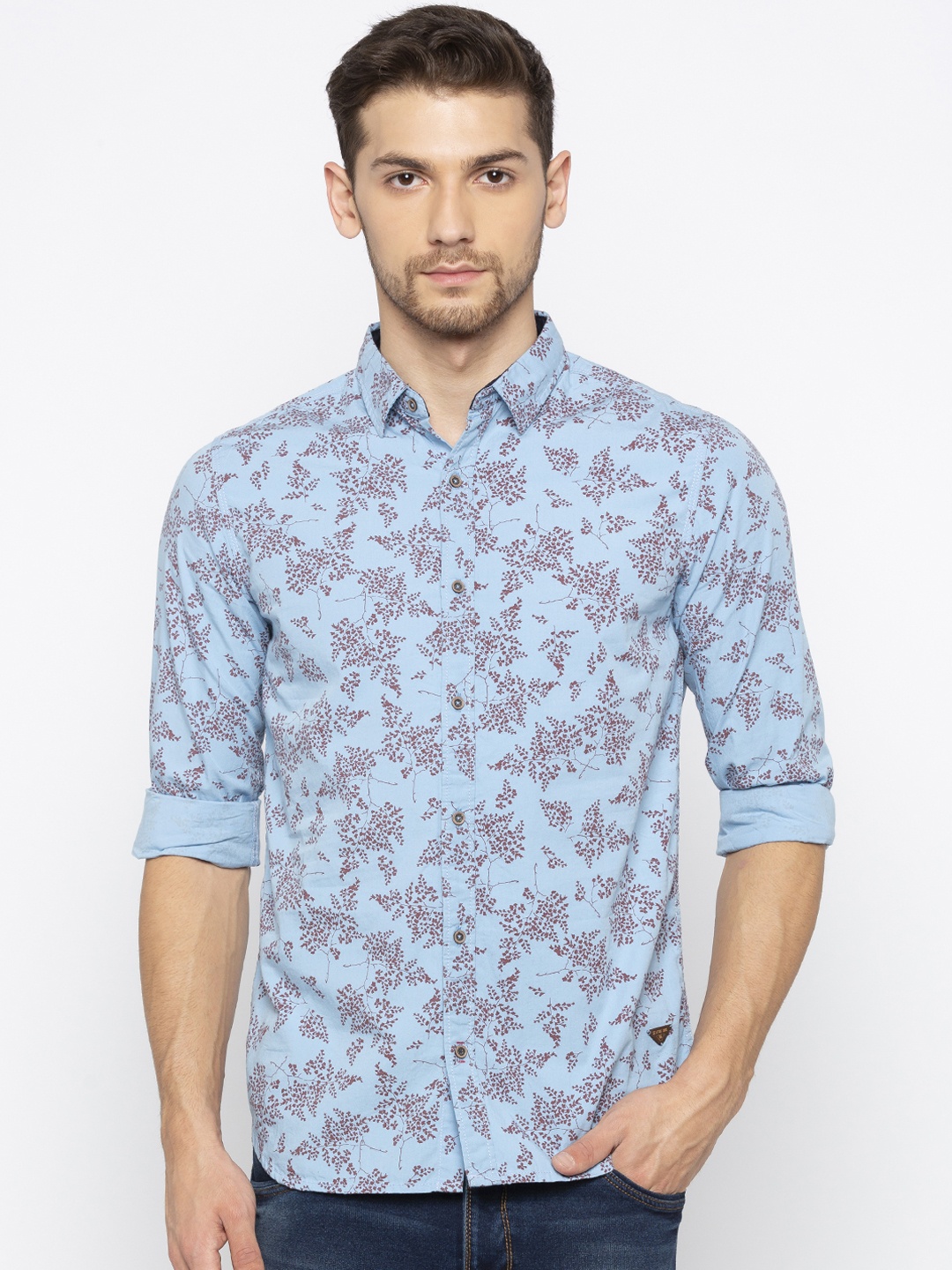 

Status Quo Men Blue & Maroon Slim Fit Printed Casual Shirt