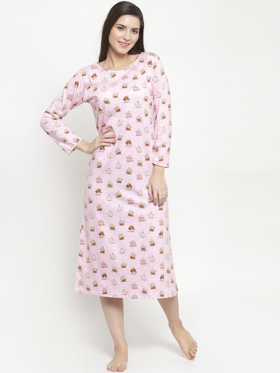 

Claura Pink Printed Nightdress