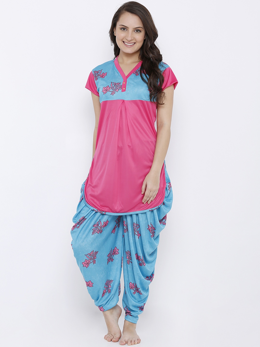 

Pretty Awesome Women Pink & Blue Solid Night suit