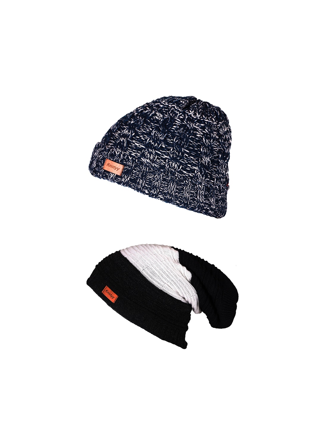 

Knotyy Men Multicoloured Pack of 2 Self Design Beanie, Multi