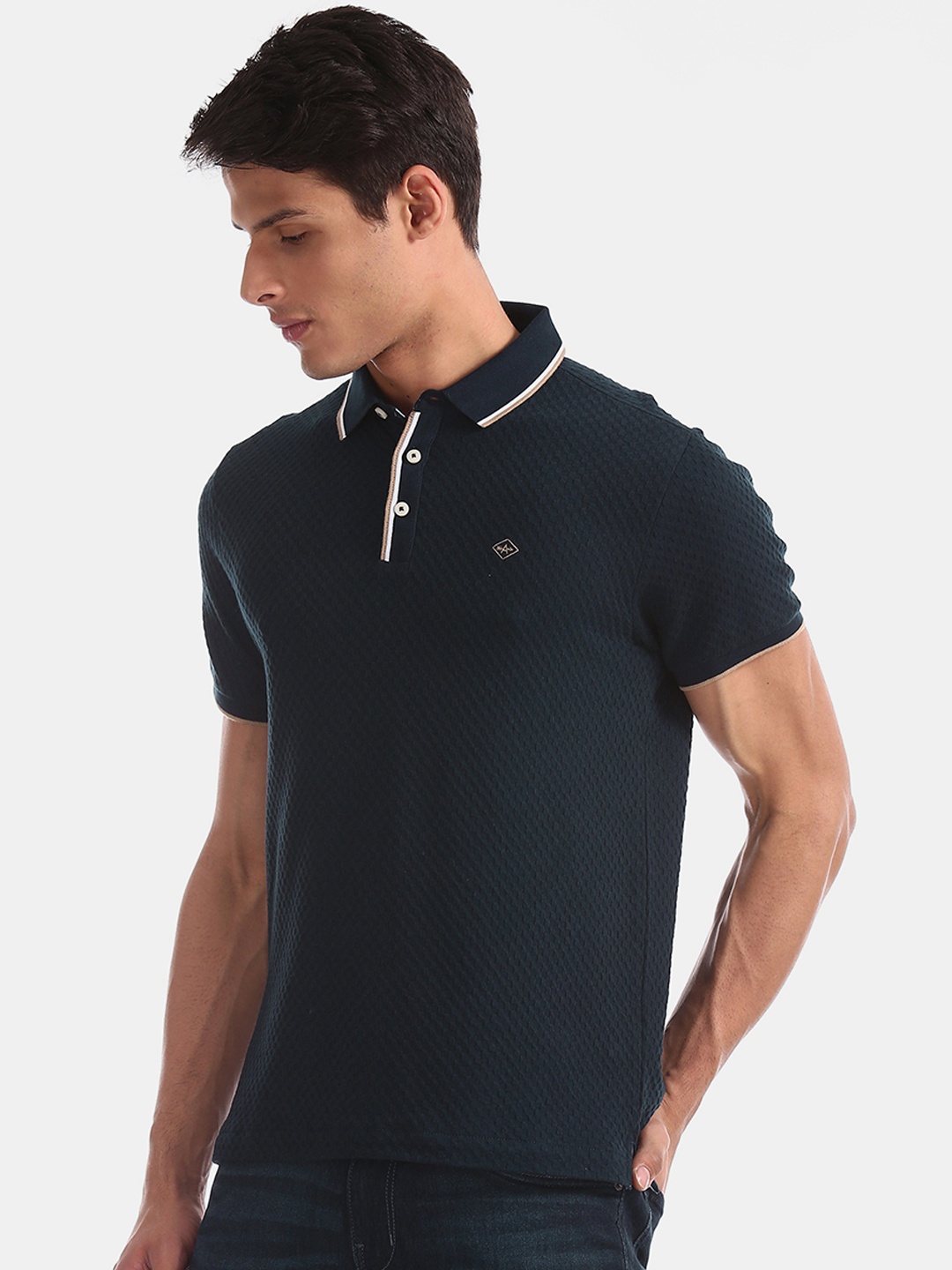 

Arrow Sport Men Navy Blue Solid Polo Collar T-shirt