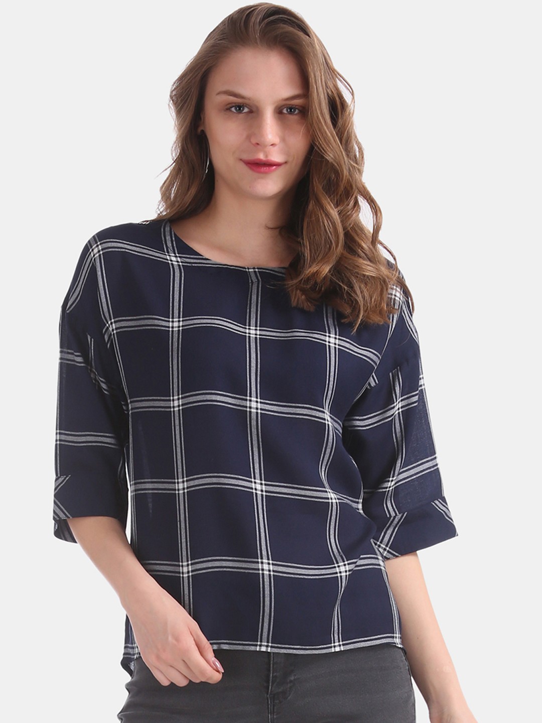 

Flying Machine Women Blue Checked Top