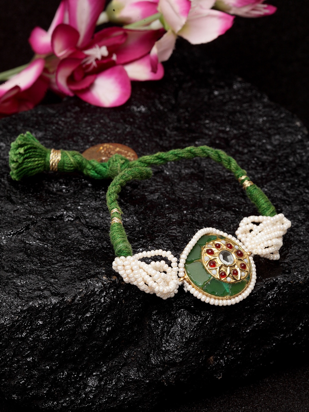 

DUGRISTYLE Green & Cream-Coloured Handcrafted Ceramic Link Bracelet