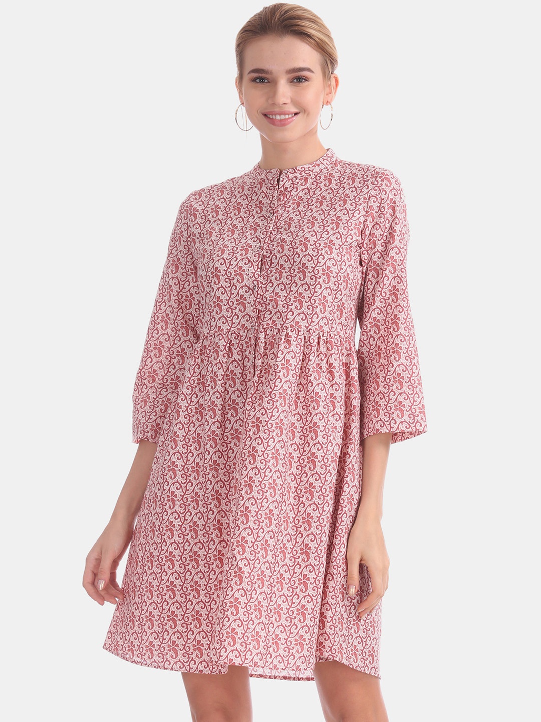 

U.S. Polo Assn. Women Red Printed Fit and Flare Linen Dress