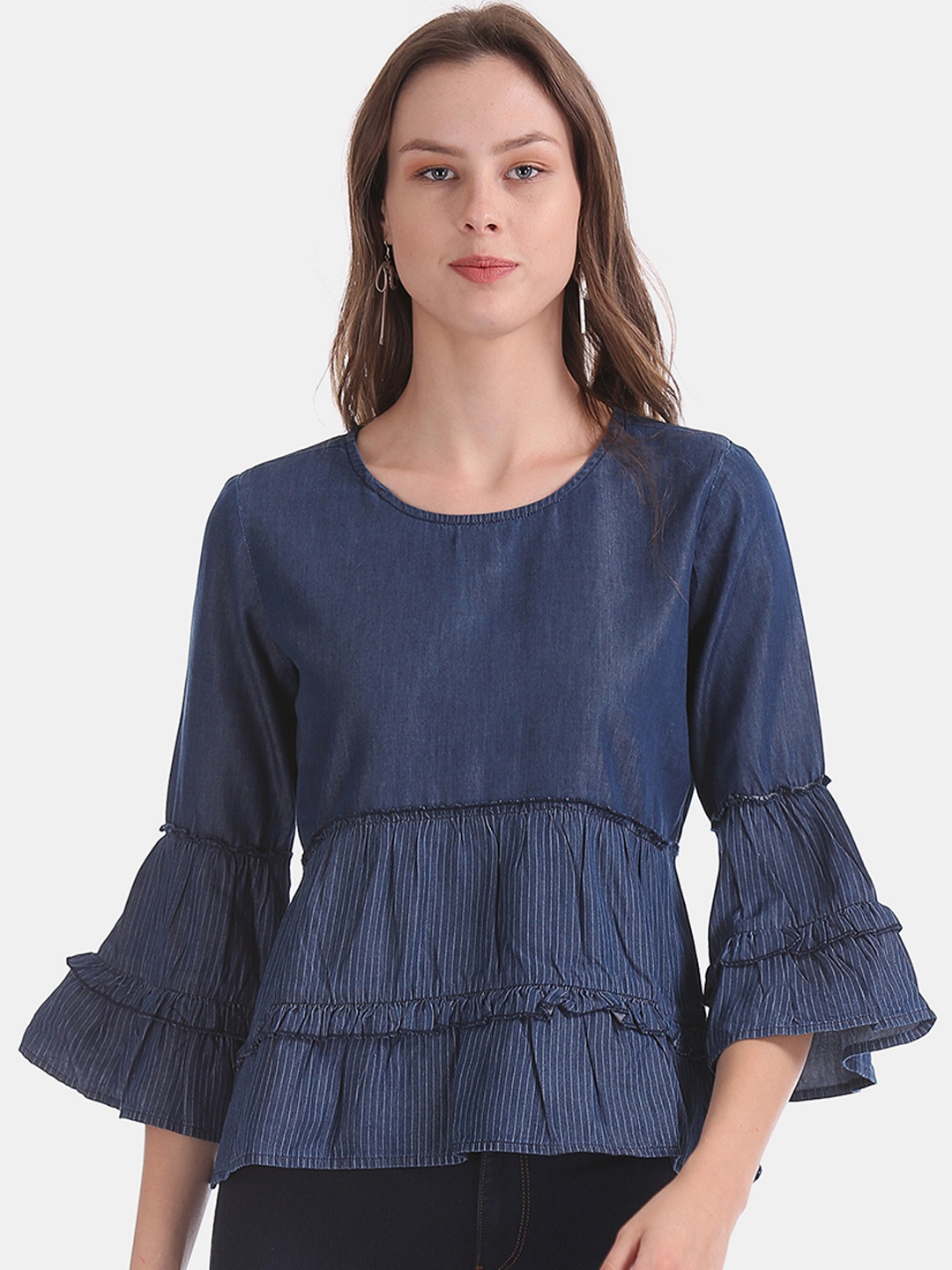 Flying Machine Women Navy Blue Solid Peplum Top