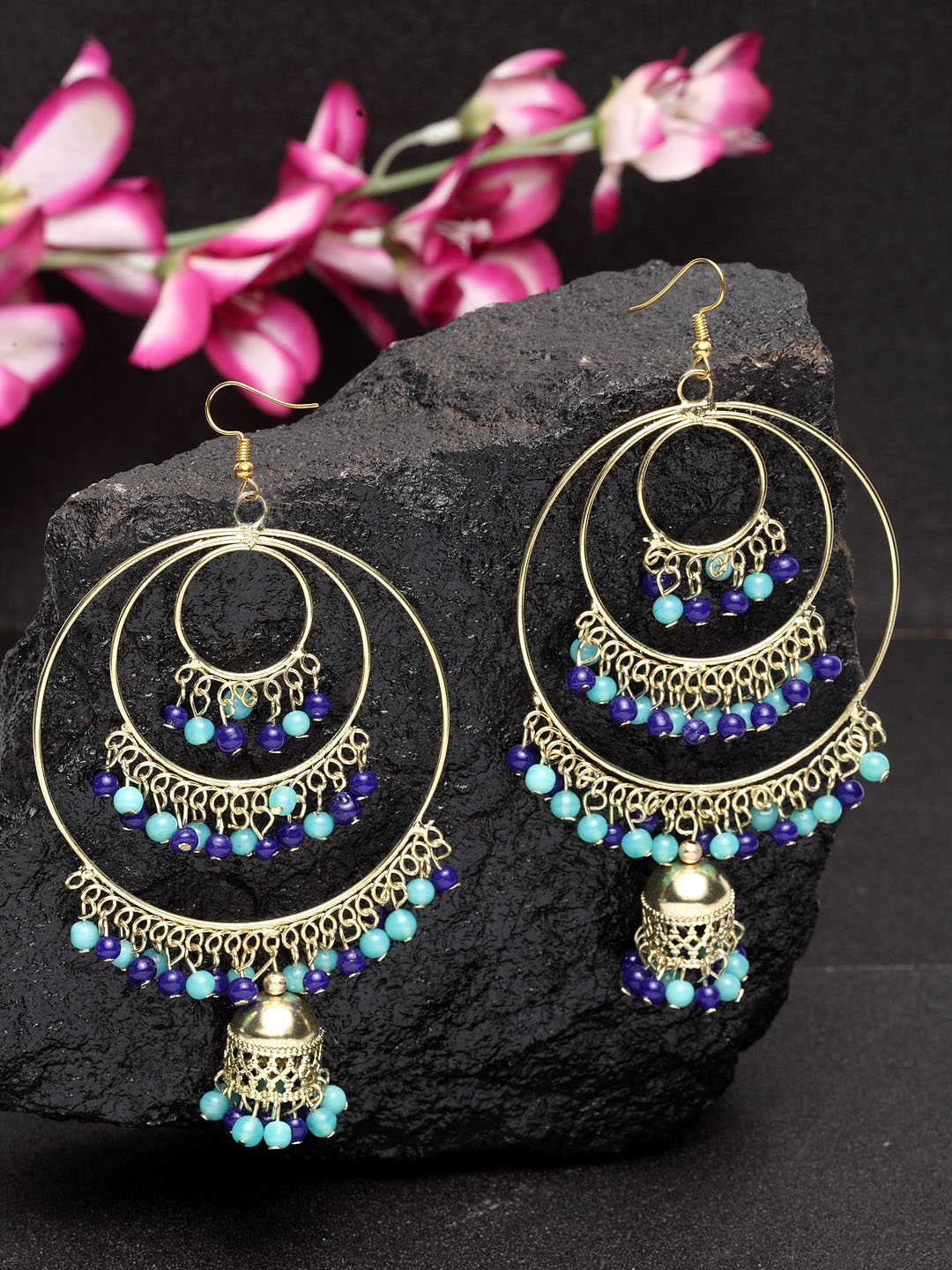 

Moedbuille Gold-Plated & Blue Handcrafted Afghan Circular Jhumkas