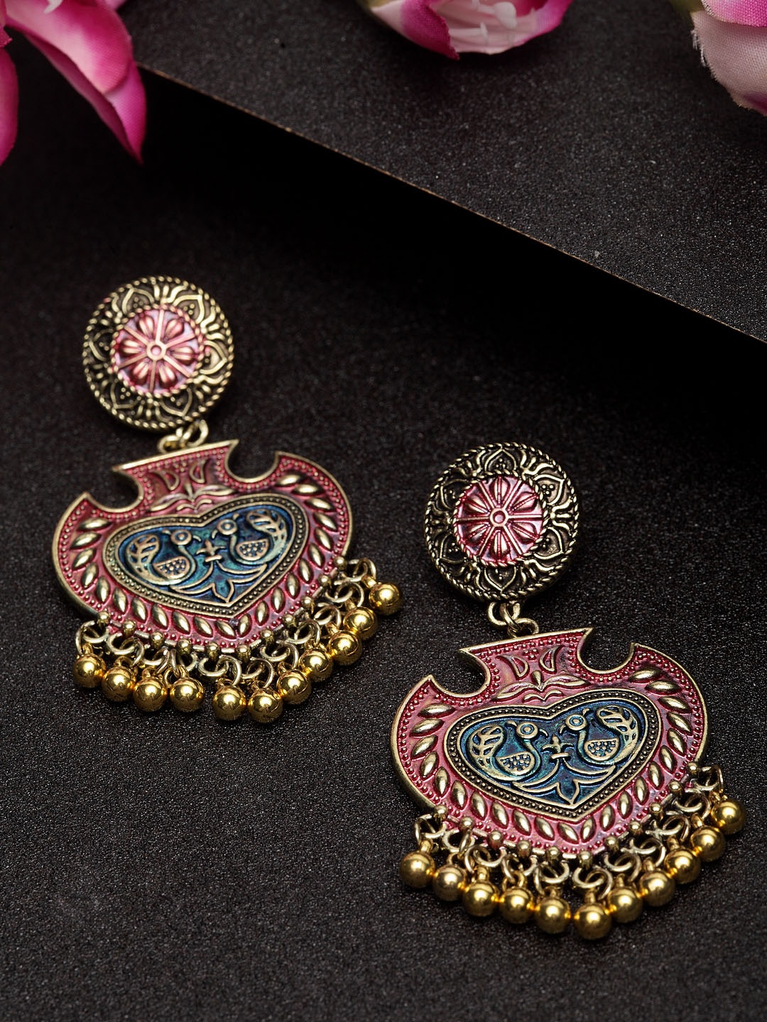 

Moedbuille Gold-Plated & Pink Hand-Painted Meenakari Classic Chandbalis