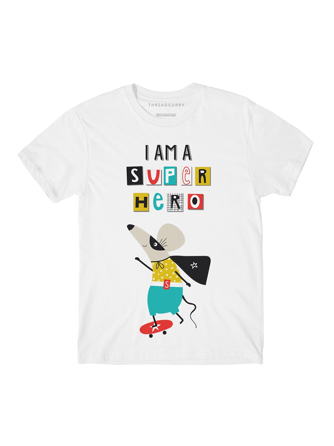 

THREADCURRY Boys White Printed Round Neck T-shirt