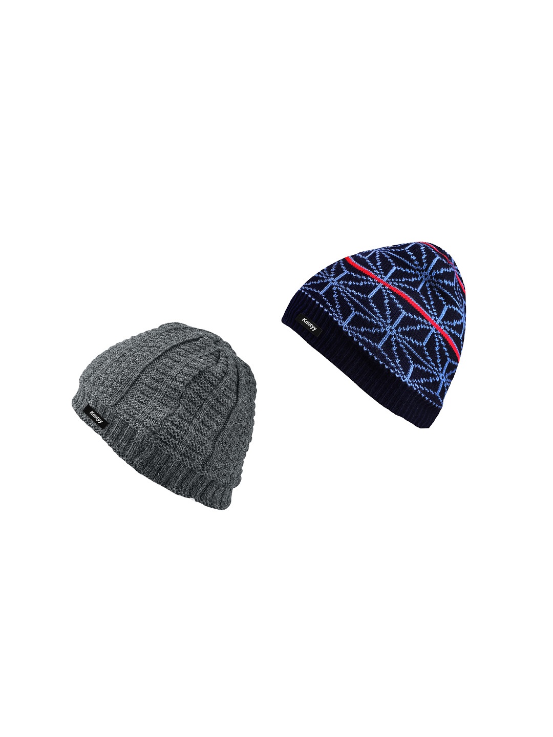 

Knotyy Men Pack of 2 Self Design Knitted Wollen Beanies, Blue