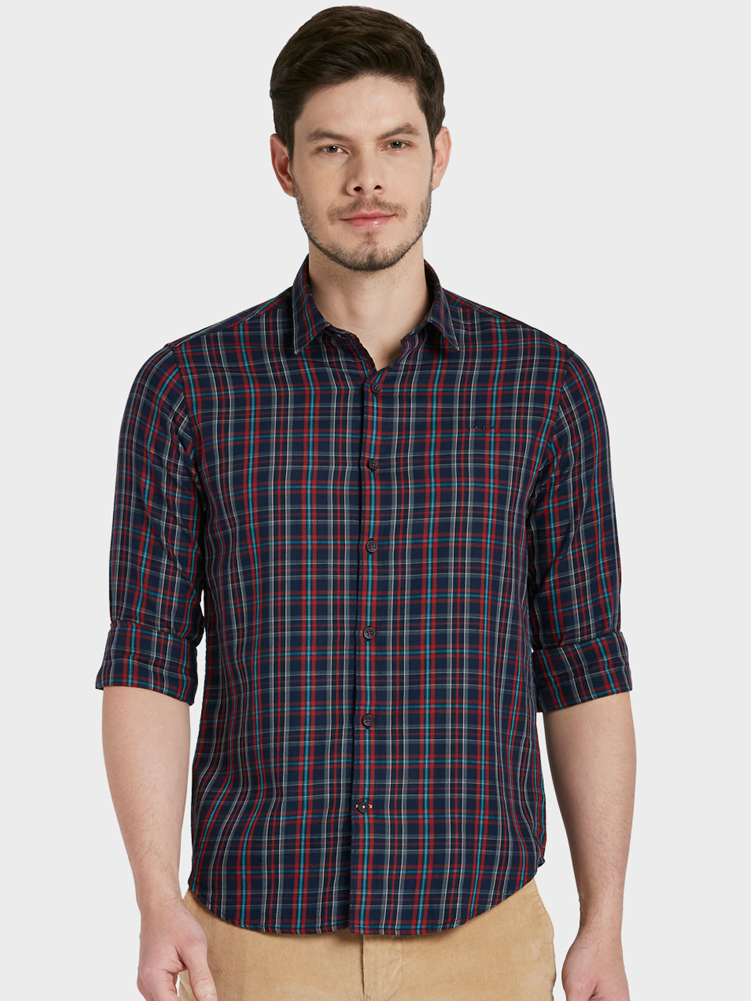 

ColorPlus Men Blue & Red Slim Fit Checked Casual Shirt