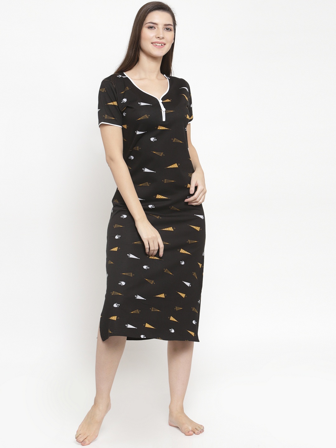 

Claura Black Printed Nightdress
