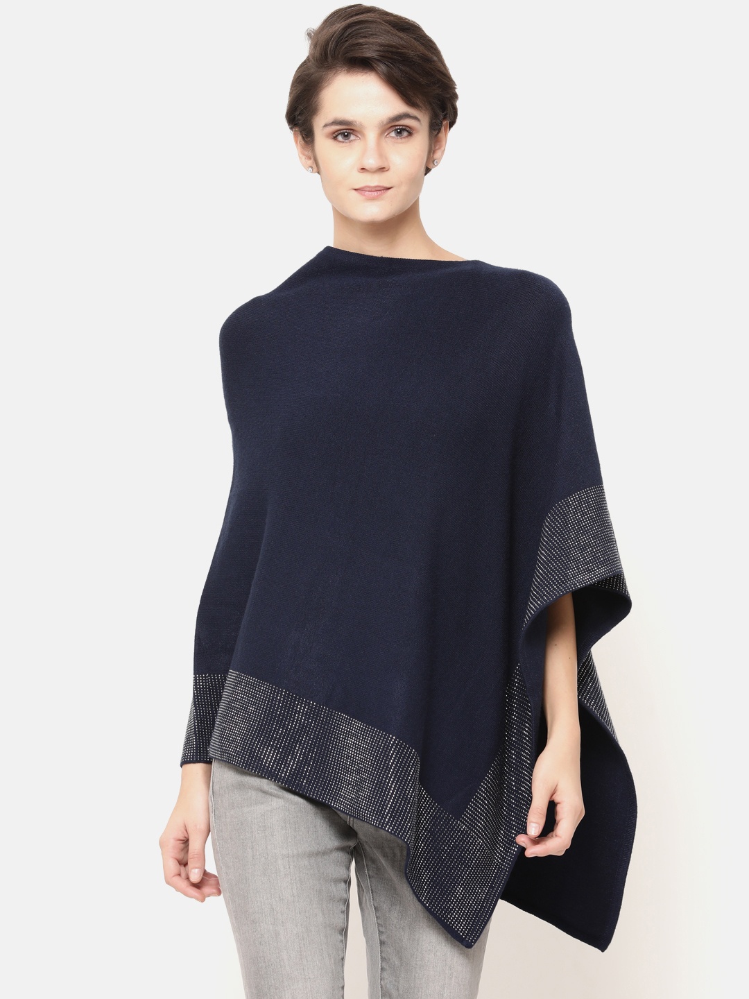 

Gipsy Women Navy Blue Solid Poncho Sweater