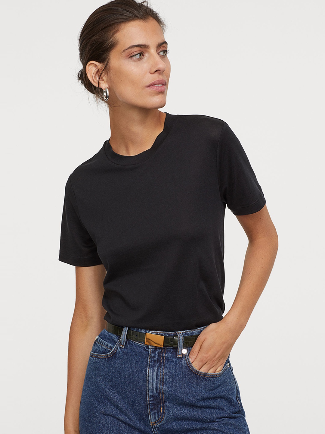

H&M Black Solid Silk-Blend T-shirt