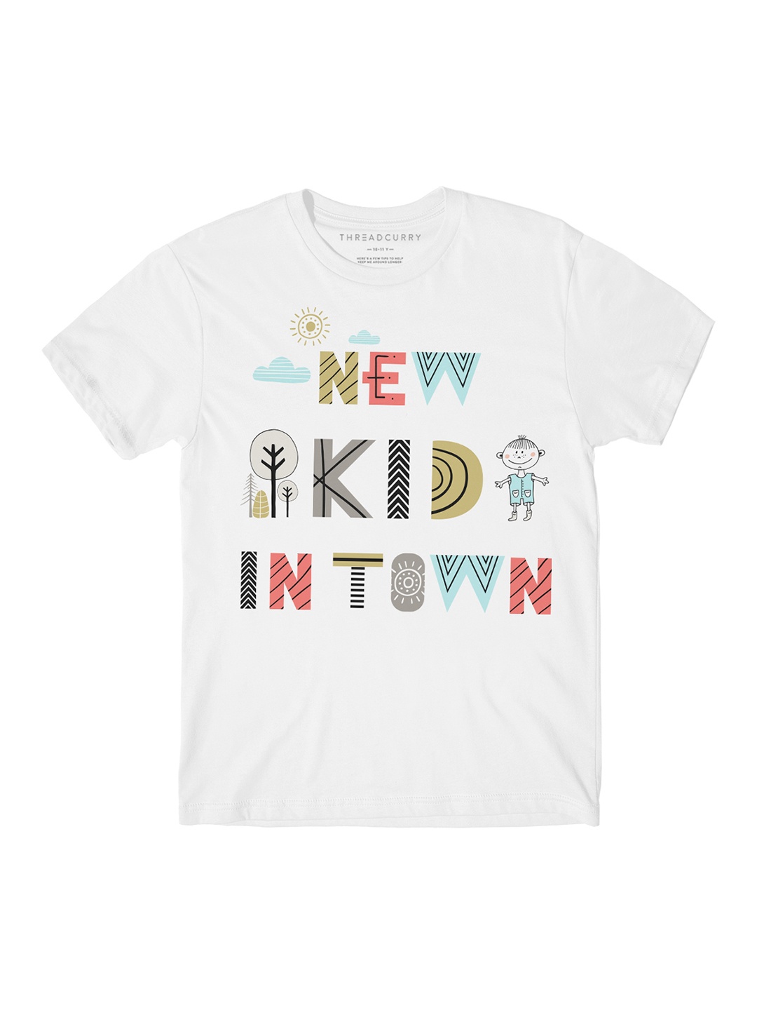 

THREADCURRY Boys White Printed Round Neck T-shirt