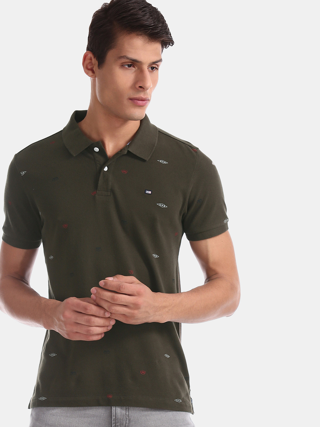 

Arrow Sport Men Olive Green Printed Polo Collar T-shirt